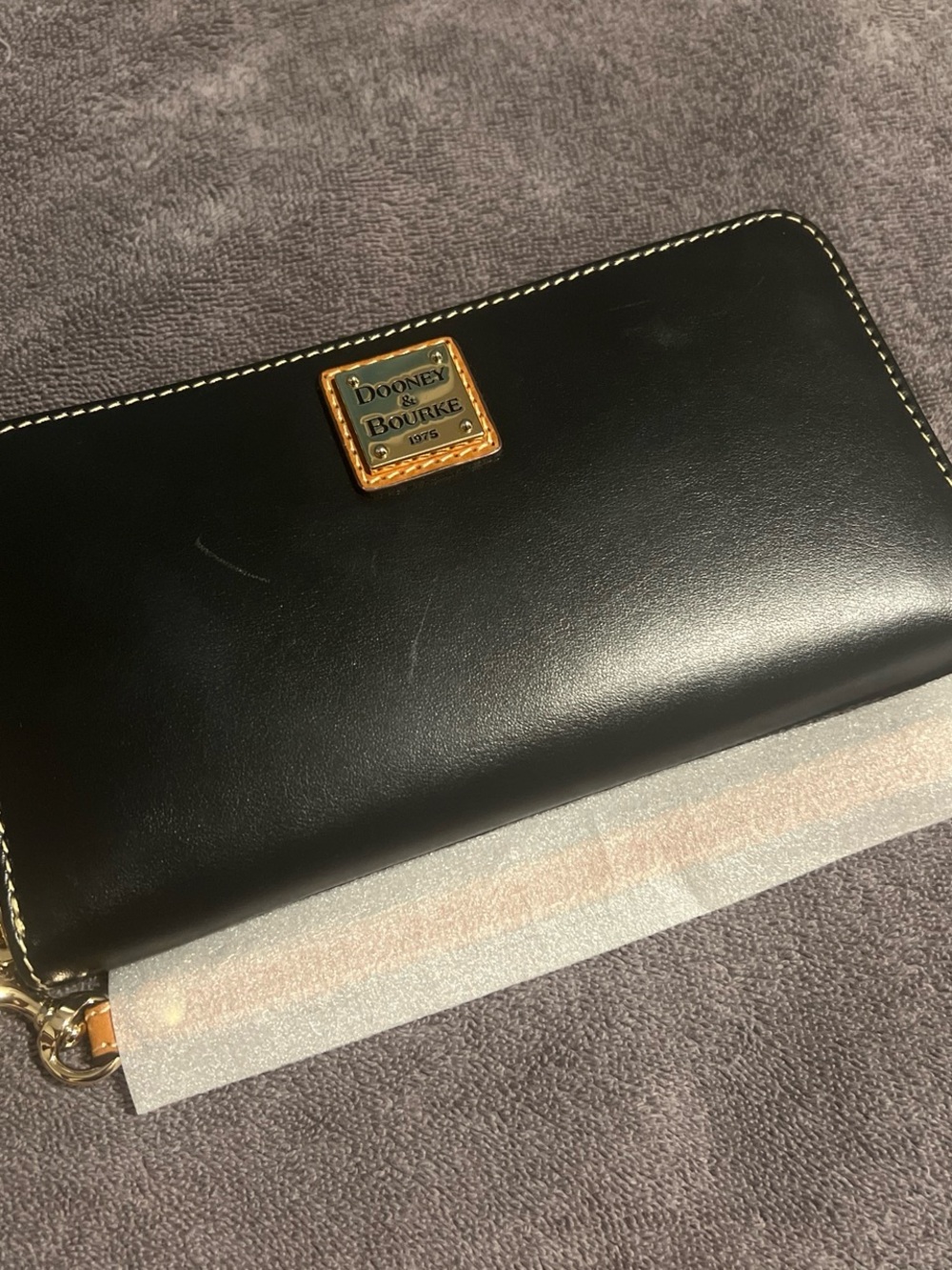 Dooney & Bourke Black Leather Zip Crossbody Wristlet Wallet with Gold Plate